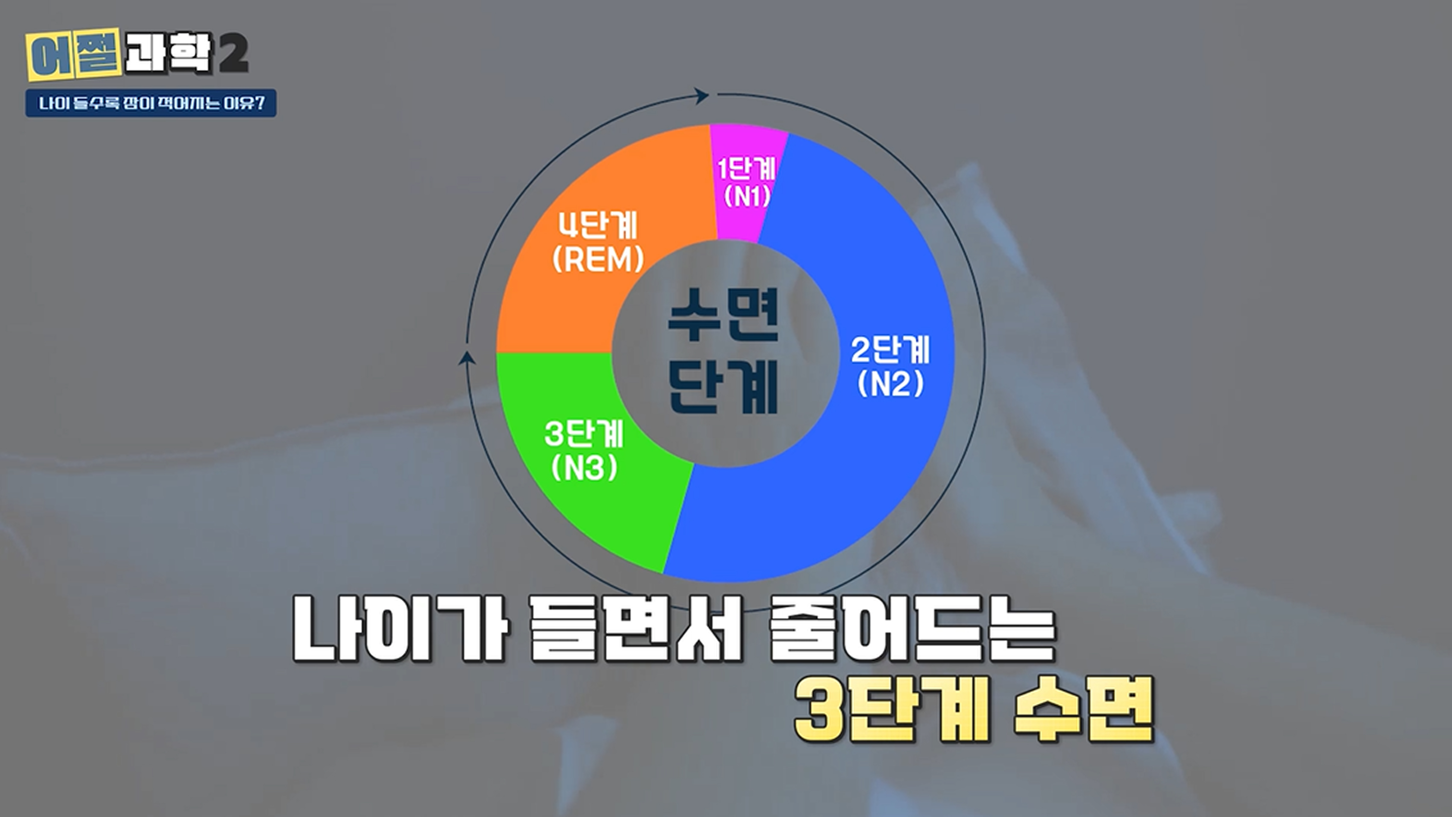 수면 단계 다이어그램, 노화로 인해 감소하는 깊은 숙면 단계 N3 설명 이미지