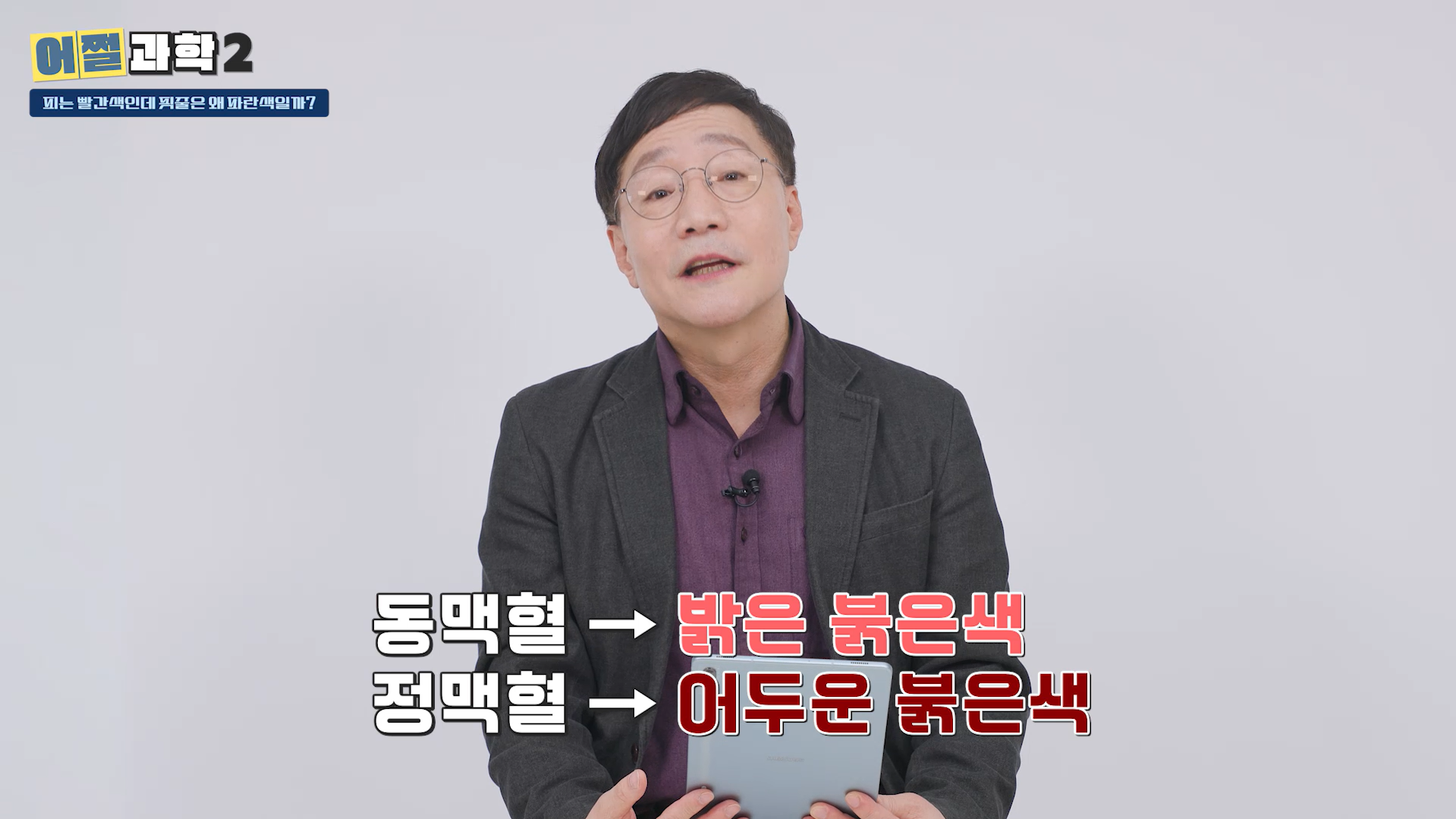 동맥혈 -> 밝은 붉은색, 정맥혈 -> 어두운 붉은색